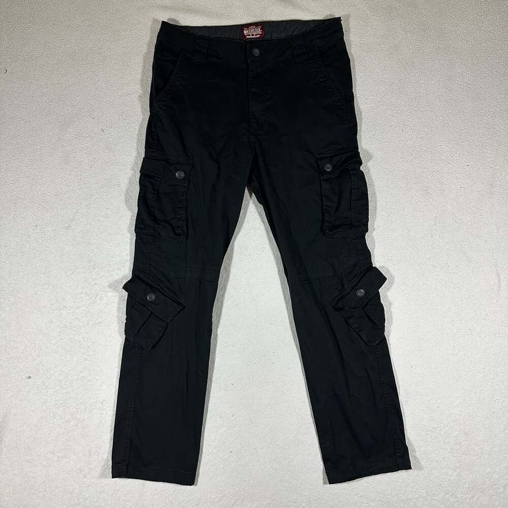 Matchstick Mens Black Cargo Pants Size 36 100% Cotton Utility Multi Pocket Y2K